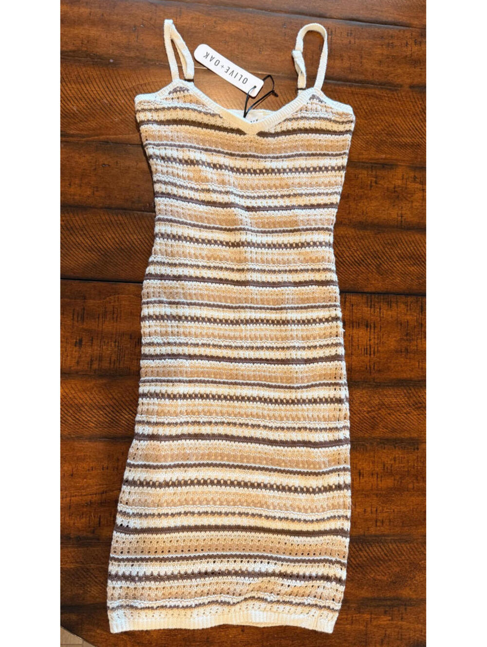 OLIVE + OAK  Cocoa Latte Combo Crochet Dress, Size XS